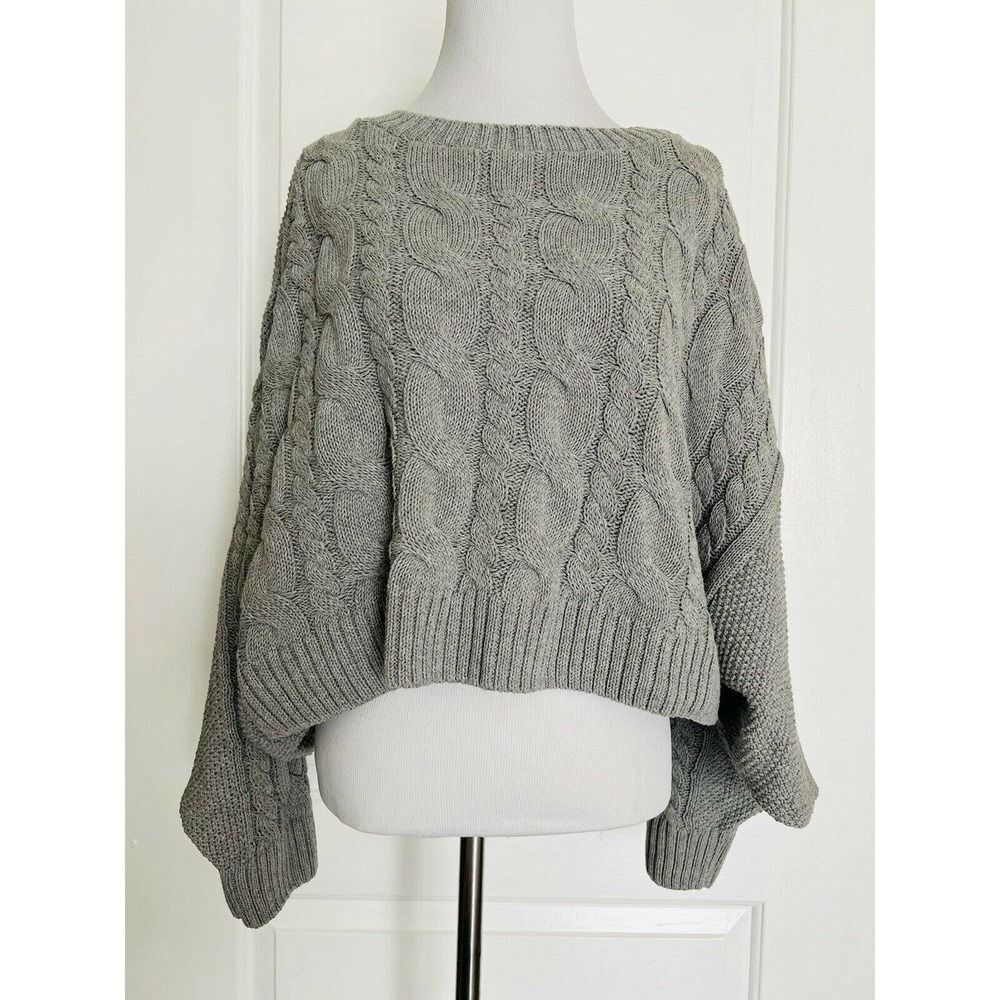 TOPSHOP Designer Crop Batwing Dolman Sleeve Cable Sweater Boho Slouchy S / M EUC
